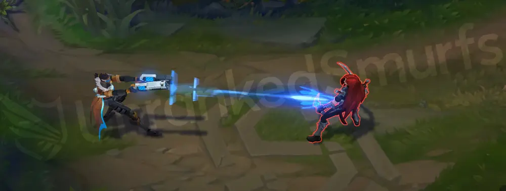 Pulsefire Lucian basic attack frame, blue digital muzzle flash