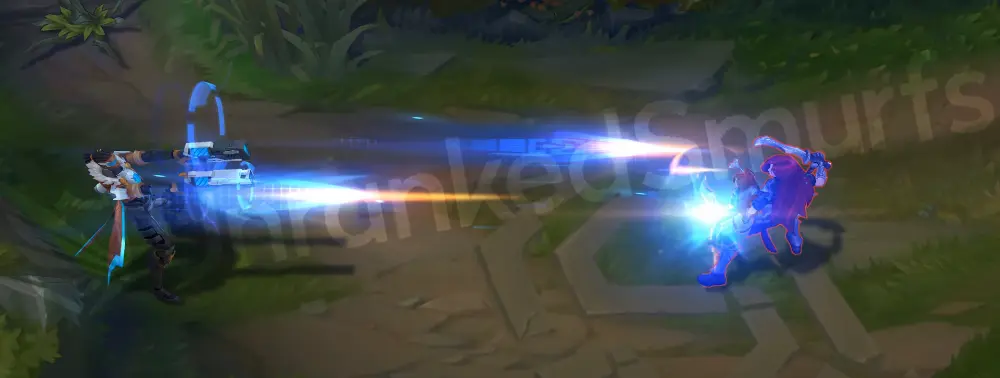 Pulsefire Lucian R - The Culling firing a stream of blue energy projectiles