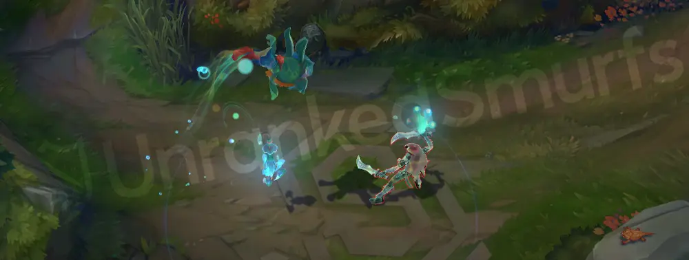 Rain Shepherd Fizz E hold stance: suspended on umbrella with circular rain ripple