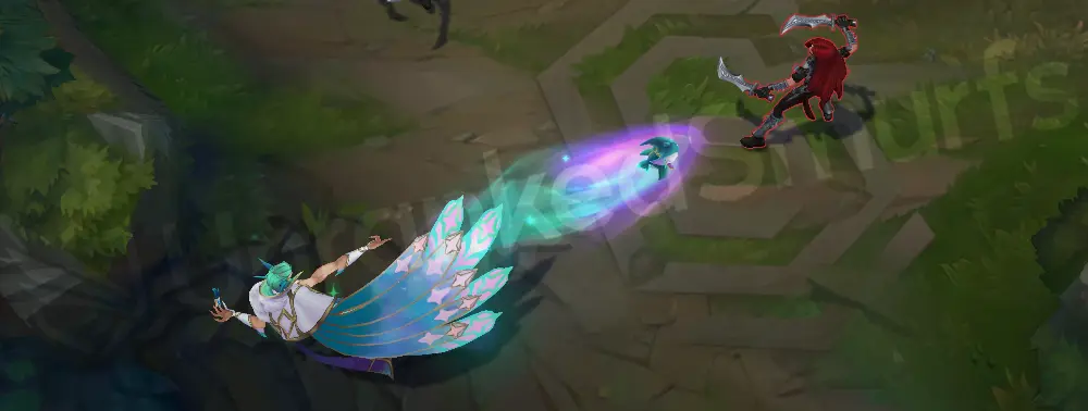 Redeemed Star Guardian Rakan Q cast part 1 showing green-pink starburst