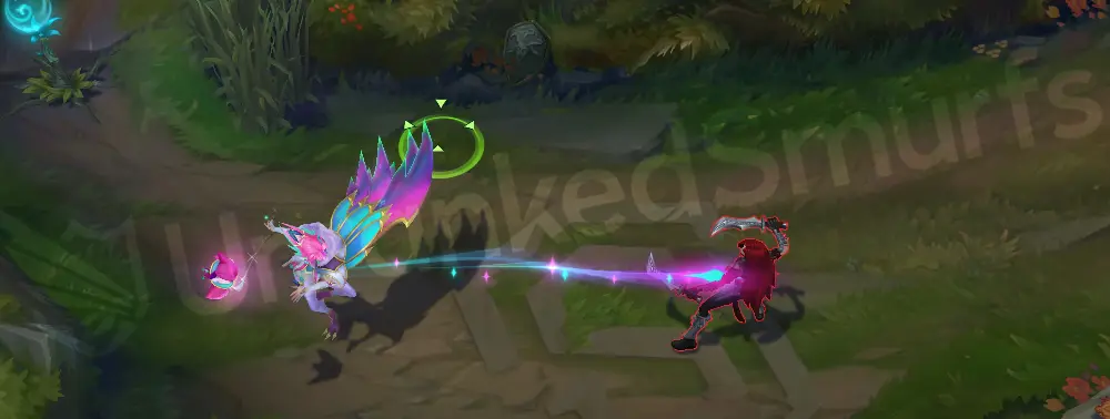 Redeemed Star Guardian Xayah basic attacks with sparkling feathers (angle 1)