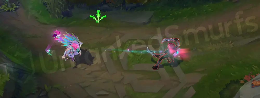 Redeemed Star Guardian Xayah basic attacks with sparkling feathers (angle 2)