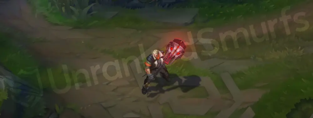 Resistance Jayce in-game overview, front and side, showing the rugged outfit and wolf-head hammer