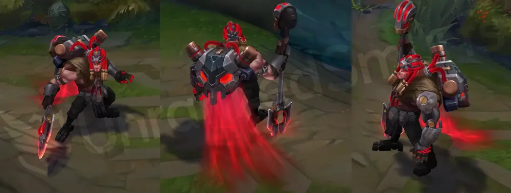Resistance Yorick in-game model with cybernetic arm and leg, industrial shovel, and salvaged armor