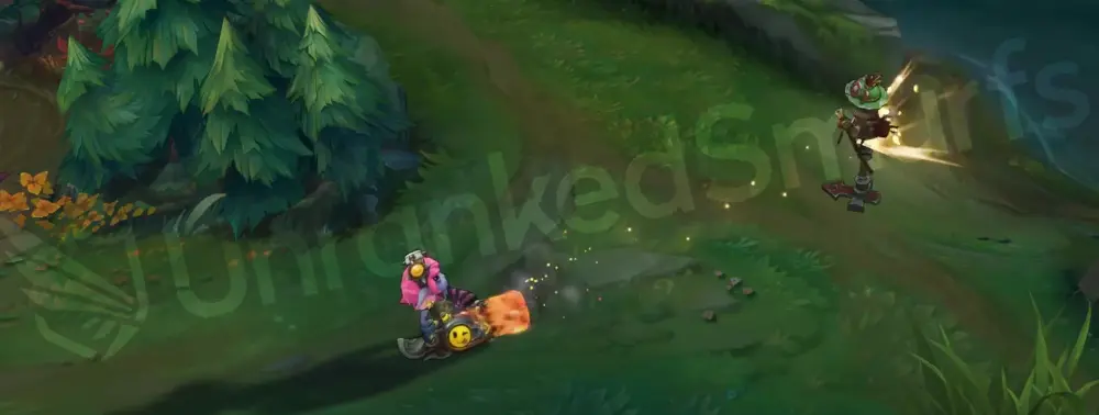 Riot Girl Tristana Q firing sequence with subtle pink-green tints (part 2)