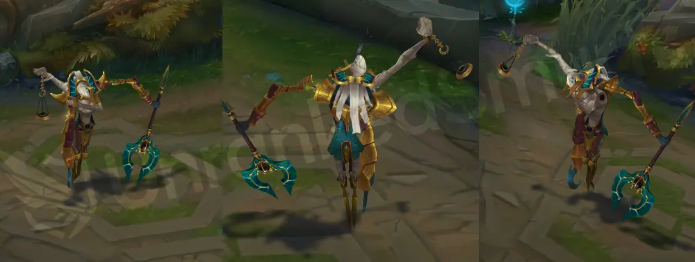 Risen Fiddlesticks in-game overview with gold and turquoise armor