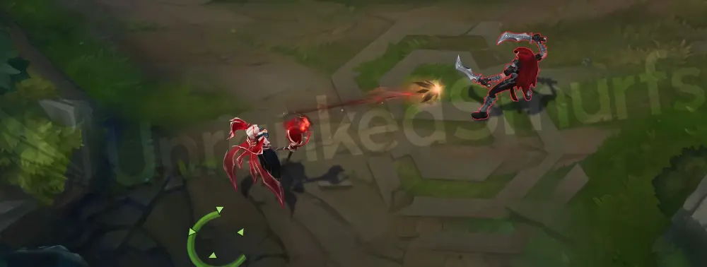 Risen Legend LeBlanc basic attack animation — sequence 1 with red-pink projectile (variant A)