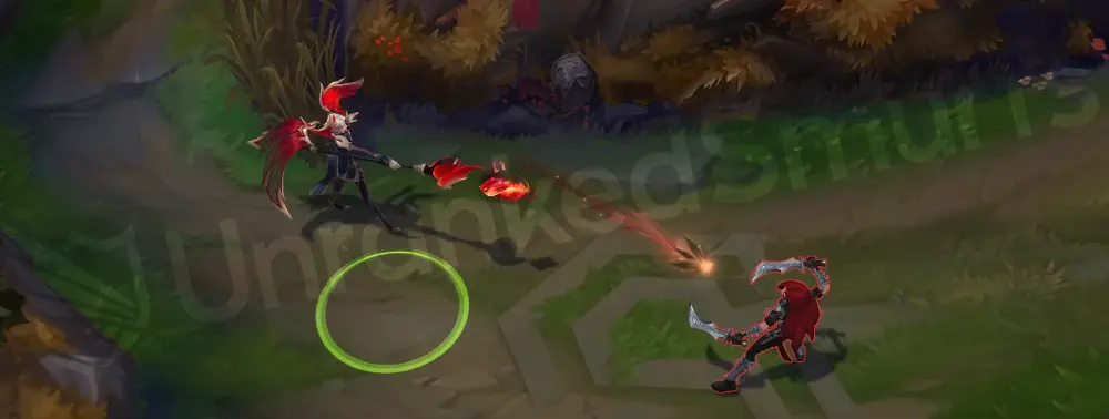 Risen Legend LeBlanc basic attack animation — sequence 1 with red-pink projectile (variant B)