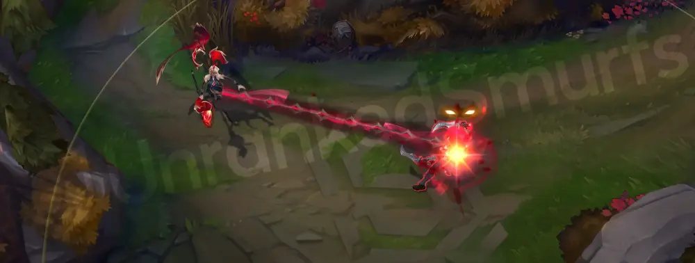 Risen Legend LeBlanc E animation — chain launch with red-pink lash and gold trace