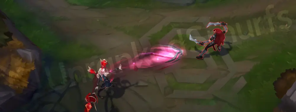 Risen Legend LeBlanc Q animation — reddish-pink orb with silver and gold accents (part 1)