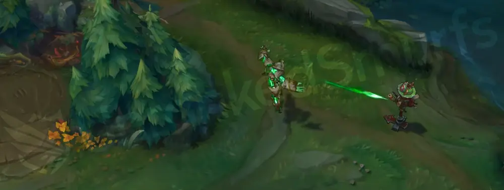 Runeborn Xerath basic attack animation with green energy bolt