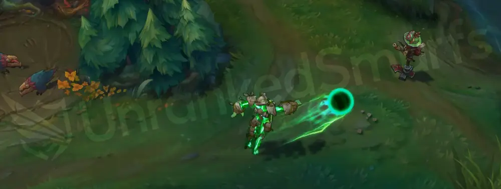 Runeborn Xerath E animation first angle with green projectile