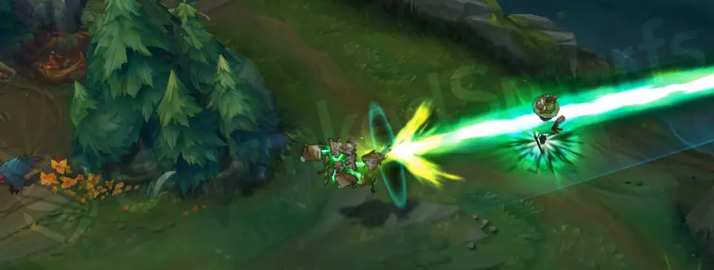 Runeborn Xerath Q animation with green rune beam