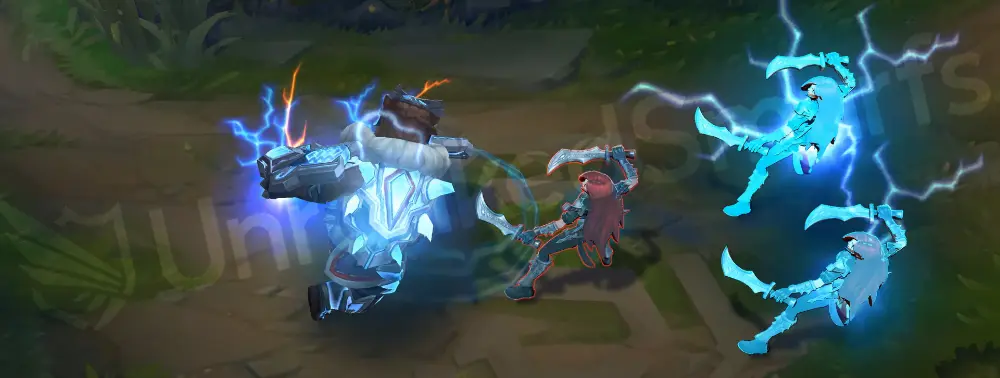 Runeguard Volibear basic attack animation with violet rune sparks