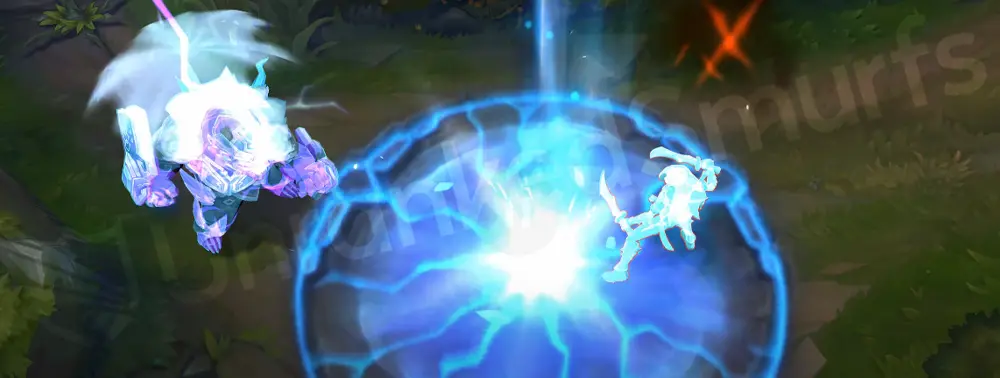 Runeguard Volibear E showing a rune-marked strike zone and violet lightning