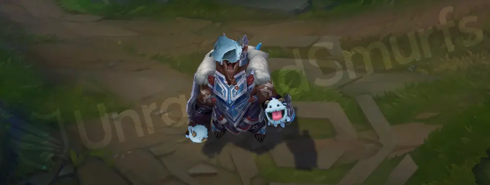 Runeguard Volibear emote with armored shoulders and glowing sigils