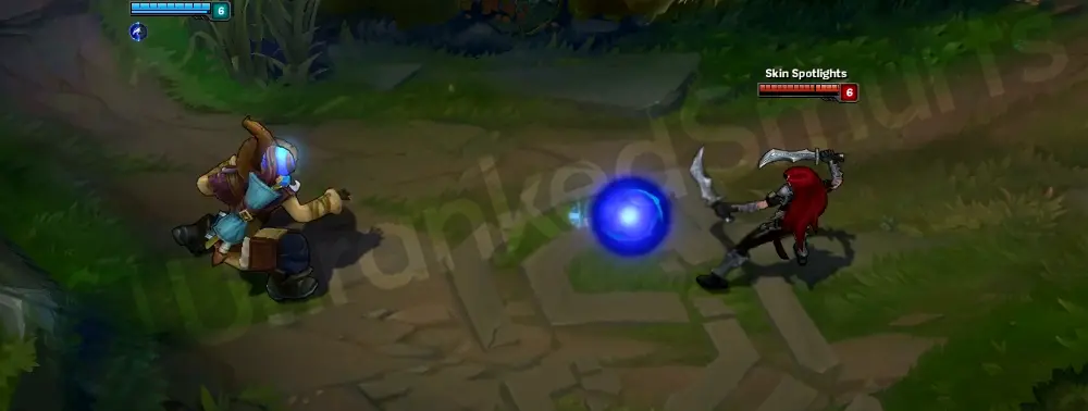 Ryze Whitebeard Q animation first frame with blue rune projectile