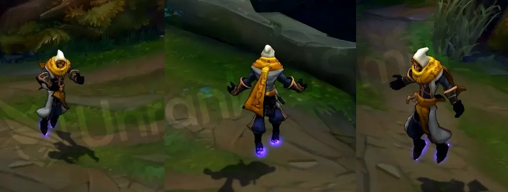 Shadow Prince Malzahar in-game model, front view with white robes and gold scarf