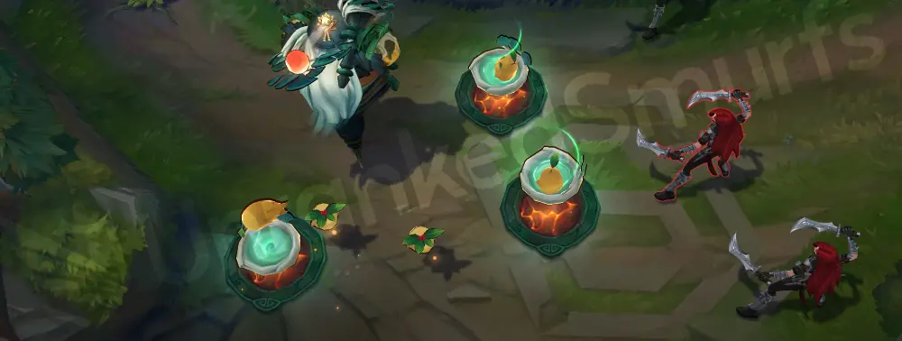 Shan Hai Scrolls Bard W Caretaker’s Shrine with jade-green blossom effects