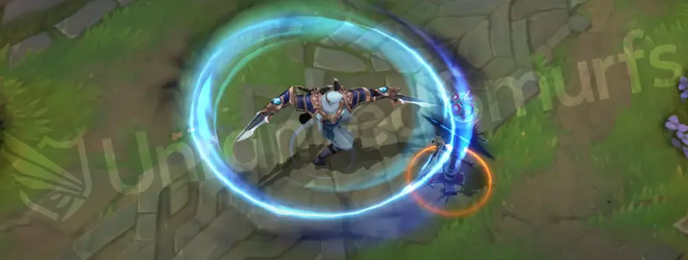 Shockblade Zed E spinning slash with bright cyan arc