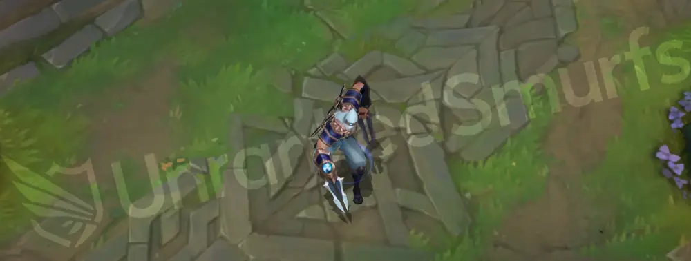 Shockblade Zed front and side in-game view showing the white and navy ninja outfit and electric-styled blades