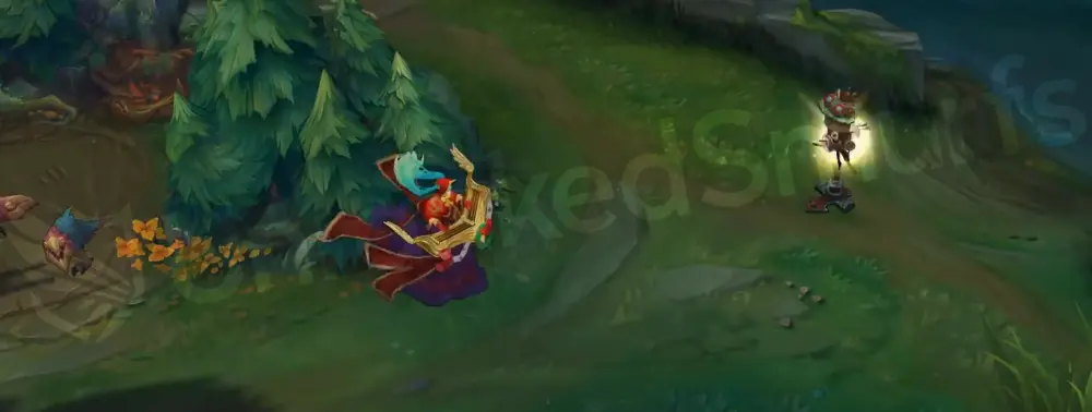 Silent Night Sona basic attack follow-up animation with warm particle trail