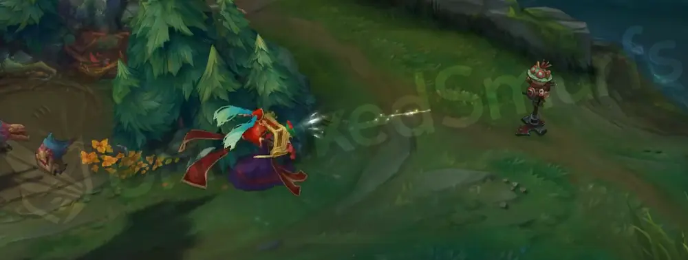 Silent Night Sona basic attack animation, gold-tinged notes