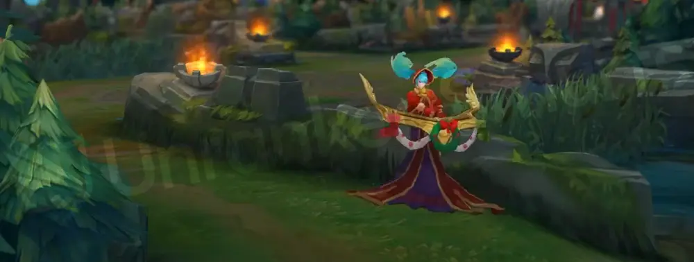Silent Night Sona emote showcase in holiday outfit