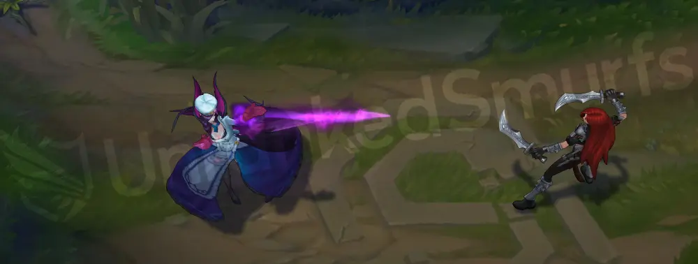 Sinful Succulence Morgana basic attack animation, part 1, showing magenta projectile trail