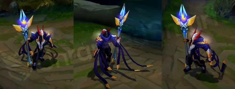 SKT T1 Azir skin overview, front and side view in-game