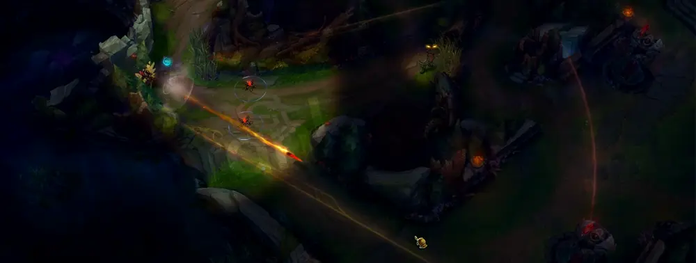 SKT T1 Jhin R - Curtain Call shot with warm gold muzzle flash