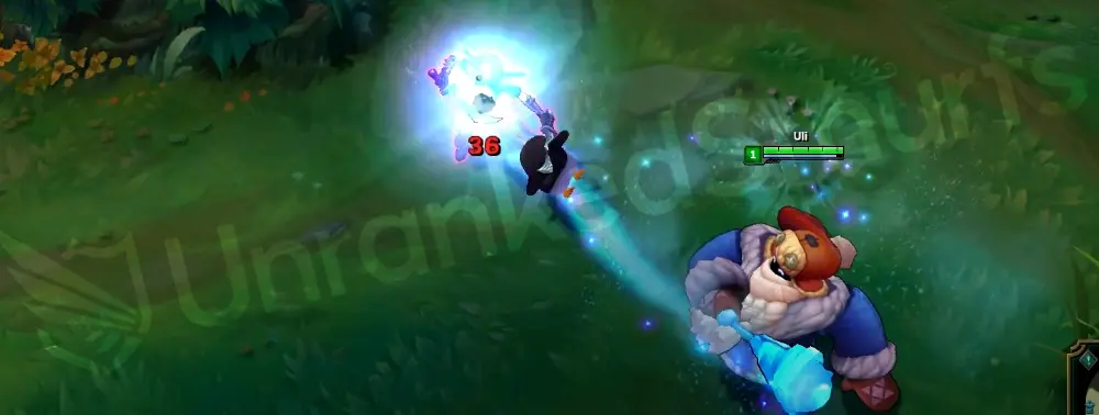 Snow Day Bard basic attack hit impact with small frost puff