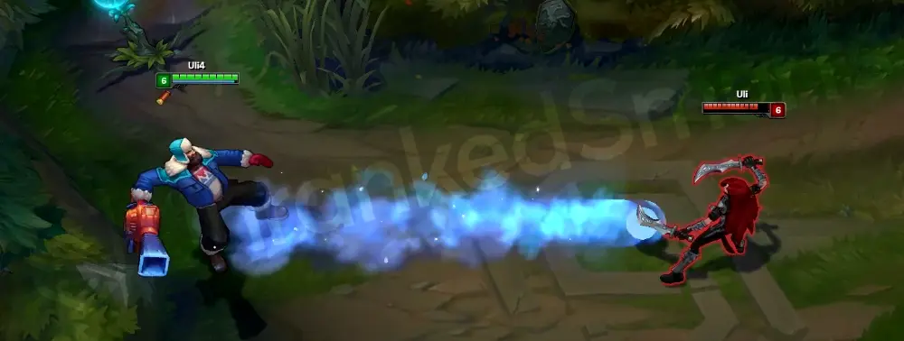 Snow Day Graves Q ability - first projectile with white and cyan snow shards