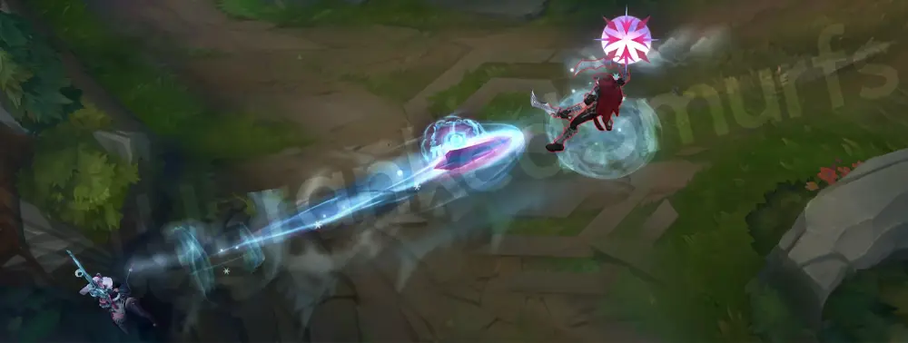 Snow Moon Caitlyn R shot release with silver-blue tracer