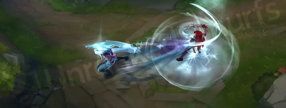 Snow Moon Kayn R second phase with burst of light-cyan energy