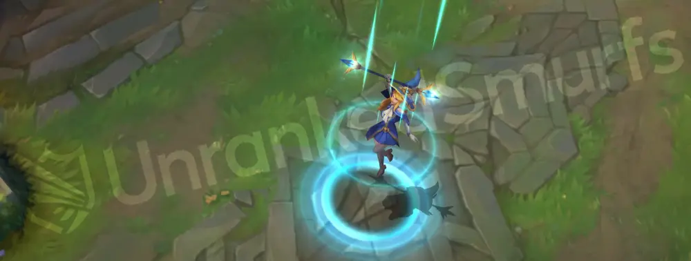 Sorceress Lux recall animation pose—standard recall with wizardly flair