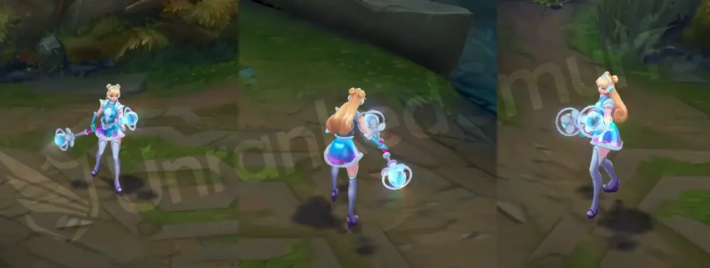 Space Groove Lux skin overview showing front and side in-game model with holographic dress and disco staff