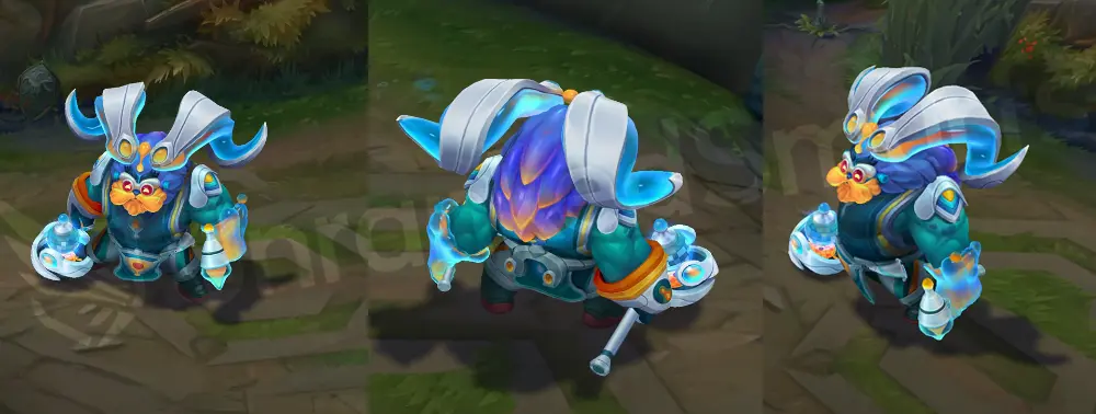 Space Groove Ornn in-game overview with glossy teal and purple suit and speaker hammer