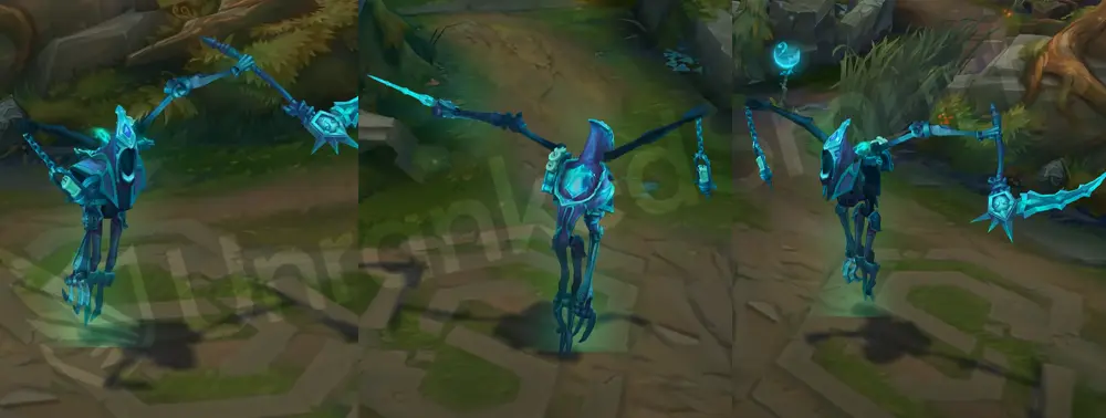 Spectral Fiddlesticks in-game overview, showing teal armor, candles, chained lantern, and spiked scythe