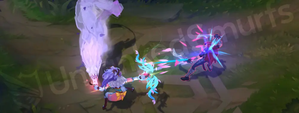 Spirit Blossom Kindred Q - Dance of Arrows pastel VFX with petals