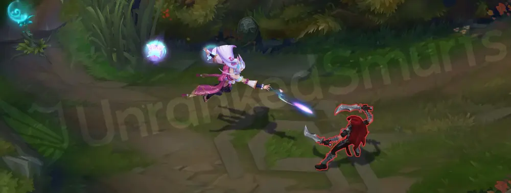 Spirit Blossom Syndra basic attack animation, pastel projectile trail (part 1)
