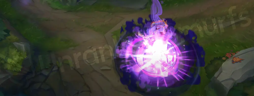 Spirit Blossom Tristana W - Rocket Jump leap trail in pink and purple spirit energy