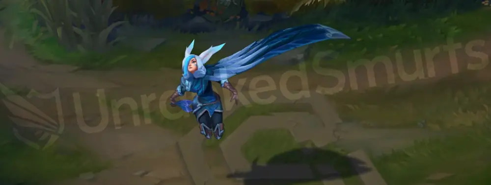 SSG Xayah emote pose with cape and icy feather accents