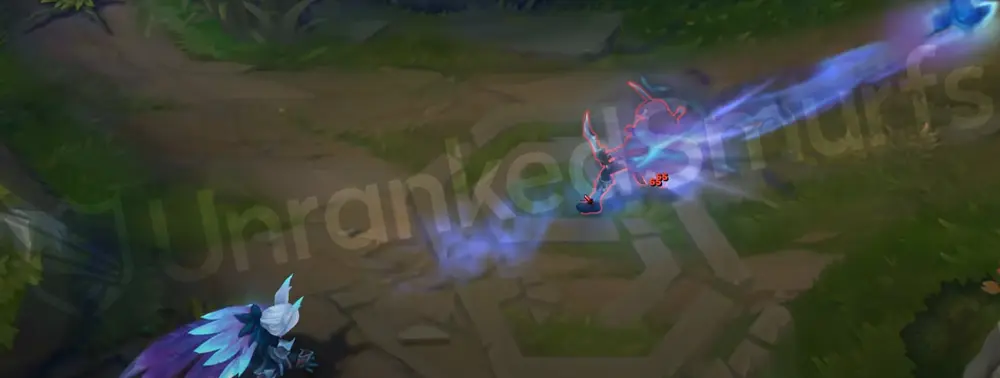 SSG Xayah Q animation follow-through with SSG-tinted muzzle flash