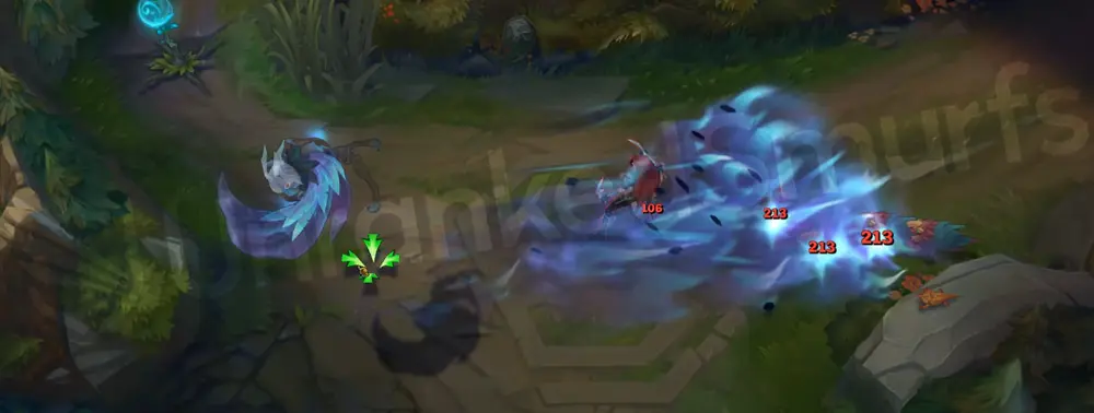 SSG Xayah R feathers landing with blue-purple flares
