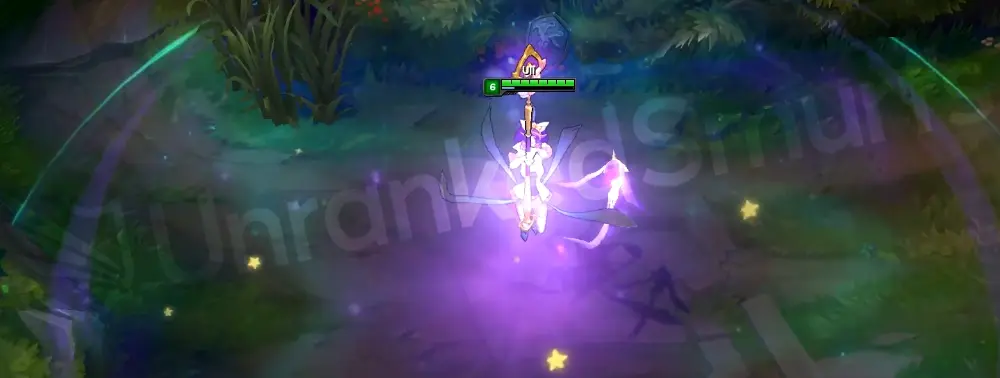 Star Guardian Janna R - Monsoon healing field with soft purple glow and floating stars