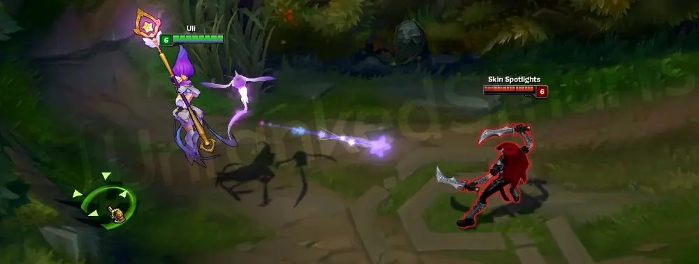 Star Guardian Janna basic auto attack with pastel star particles (frame 1)