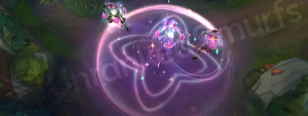 Star Guardian Nilah R ultimate with large starburst and cosmic swirl