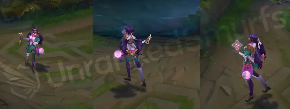 Star Guardian Nilah in-game overview, front and side showing uniform, whip, and tiara
