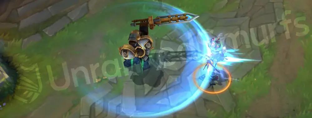 Steel Legion Garen E - Judgment with spinning gear-like sparks